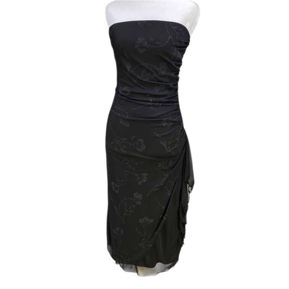 Vintage Vol. 1 Glitter Floral Mesh Ruched Dress Sz S Y2K Black Whimsigoth